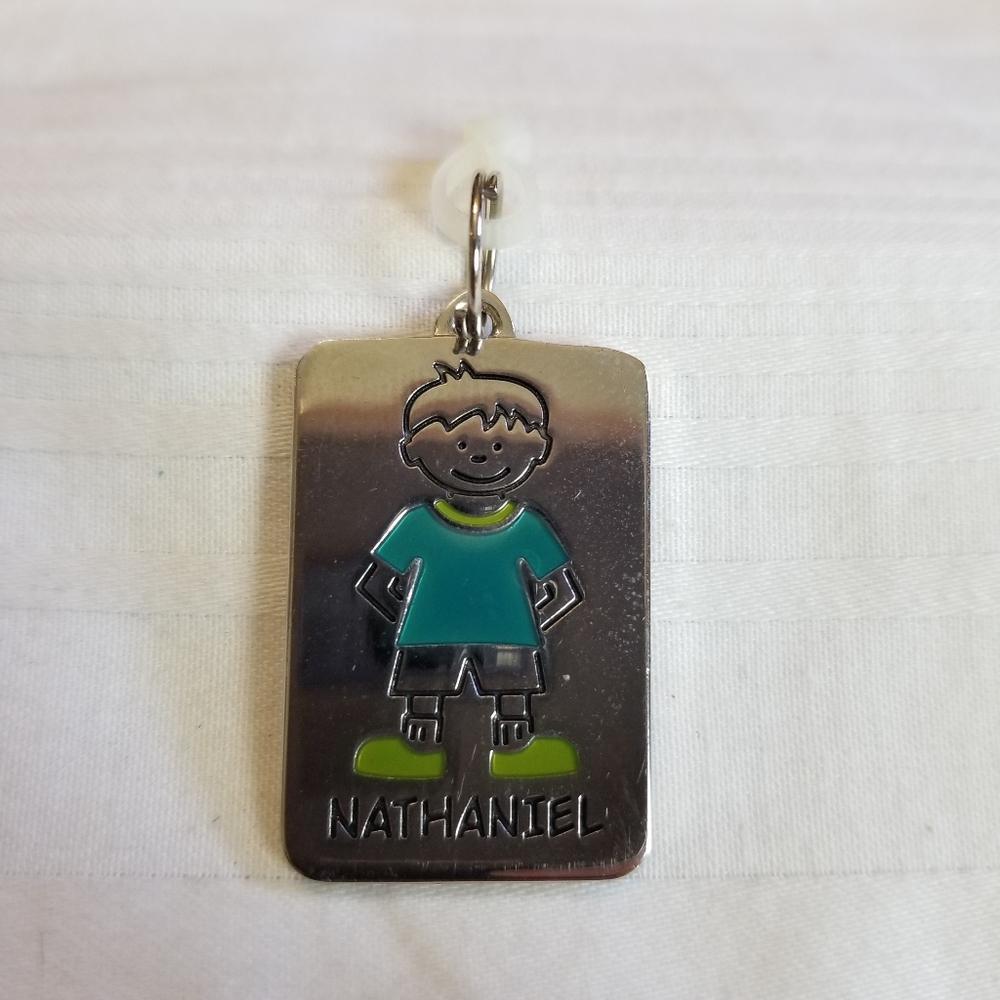 New Ganz Silver Backpack ID Tag Nathaniel